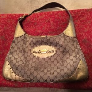 Gucci Vintage Rare Metallic Gold Leather Large Hobo Bag
